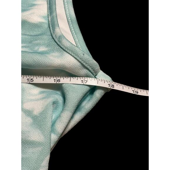 PrettyLittleThing Teal Tie Dye V Neck Tie Waist Rib Jumpsuit Size 12 - Picture 4 of 7
